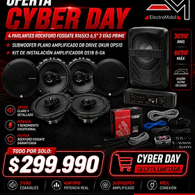 Combo Audio Rockford Fosgate + DB Drive Okur | 4 Parlantes R165X3 6.5” + Subwoofer Amplificado OPS10 + Kit DS18 8GA