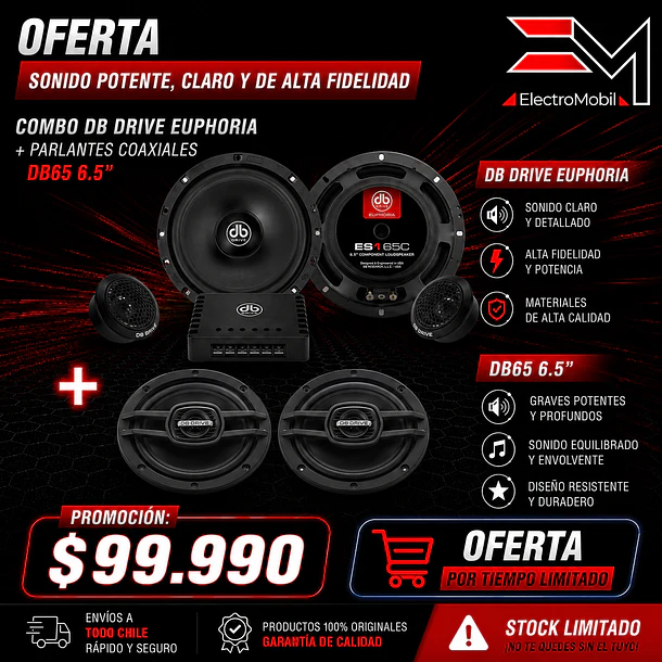 Componentes Euphoria DB Drive + Parlantes Coaxiales DB65 6.5″ 1