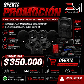 Combo Audio Rockford Fosgate + DB Drive Okur | 4 Parlantes R165X3 6.5” + Subwoofer Amplificado OPS10 + Kit DS18 8GA
