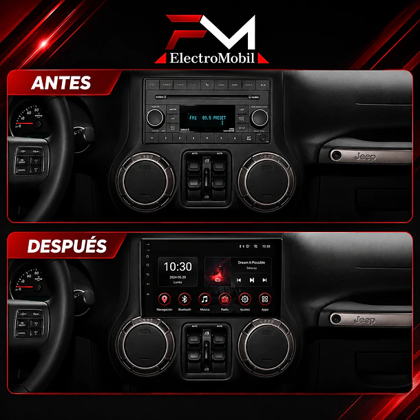 Adaptador de Radio 10.1” Jeep Wrangler / Rubicon 2010+ | Bisel  2