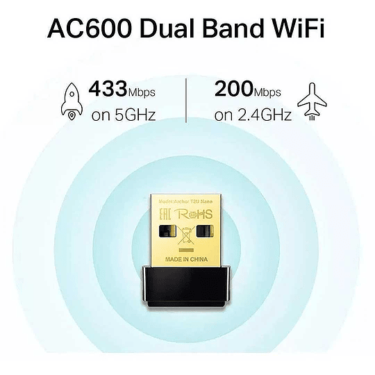 Adaptador Wifi Usb Dual Band AC600 Tp-link Archer T2u Nano