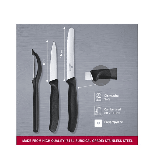 Kitchen Knives And Peeler Black 3-Pieces Set Swiss Classic 6.7113.31  VICTORINOX