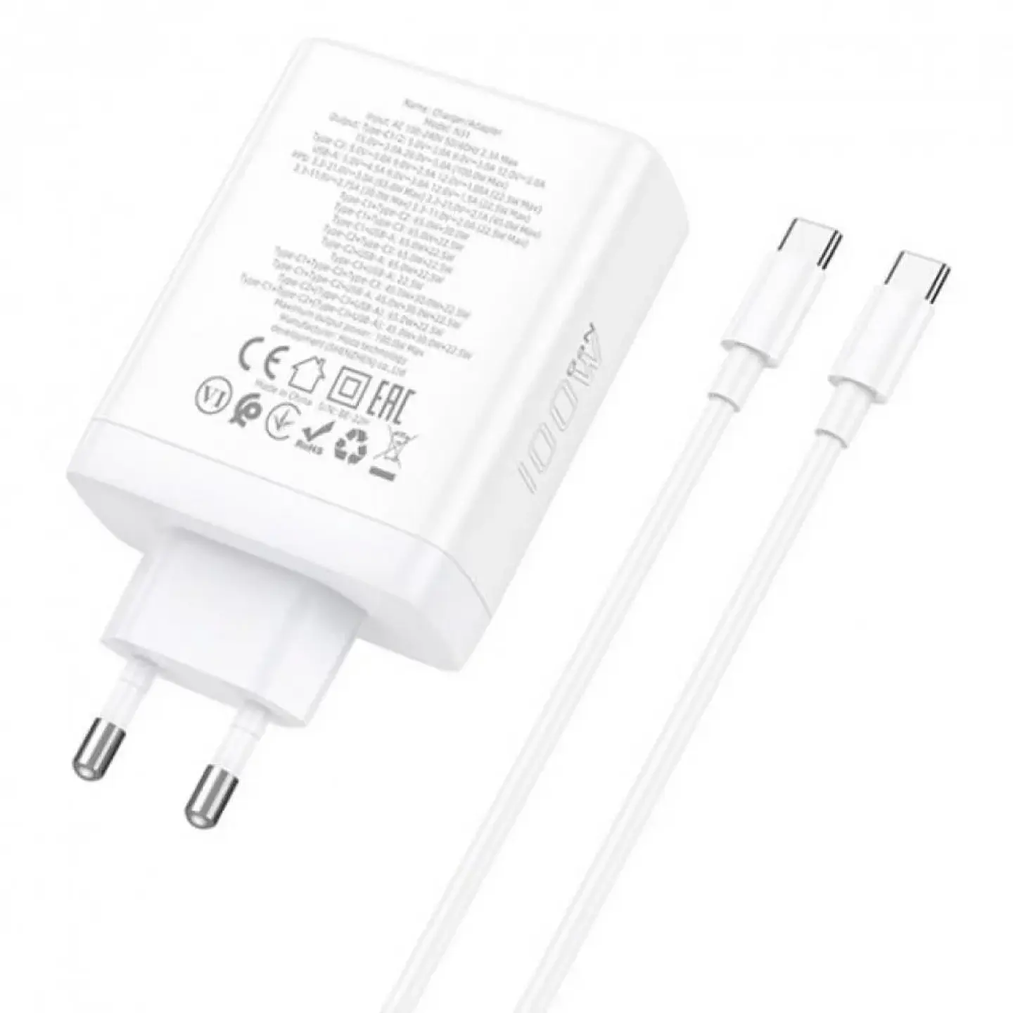 Cargador Hoco N31 100w Carga Rapida + Cable Tipo C Blanco - ElectroMundo. 3