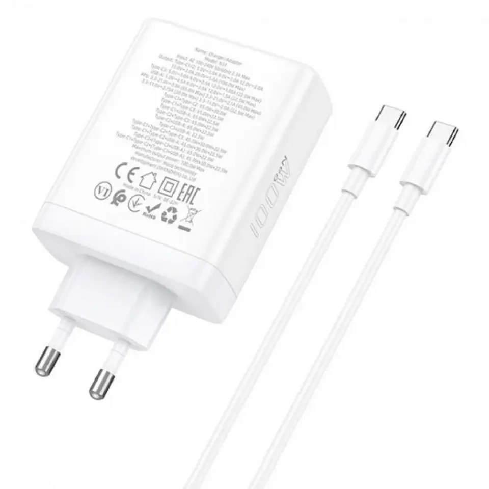 Cargador Hoco N31 100w Carga Rapida + Cable Tipo C Blanco - ElectroMundo. 3