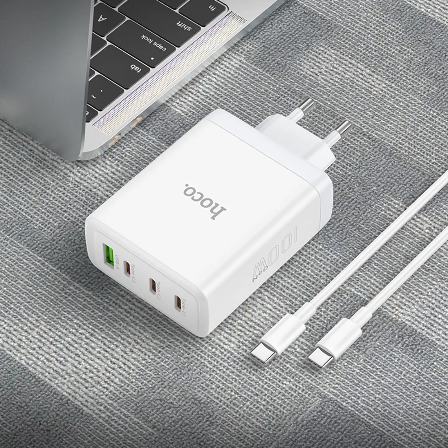 Cargador Hoco N31 100w Carga Rapida + Cable Tipo C Blanco - ElectroMundo. 2