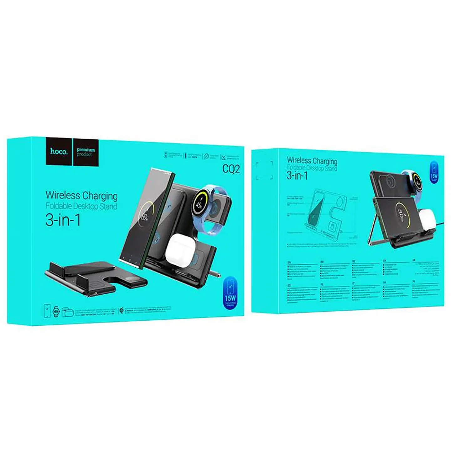 Cargador inalambrico Hoco CQ2 3 en 1 Flash Negro - ElectroMundo 2