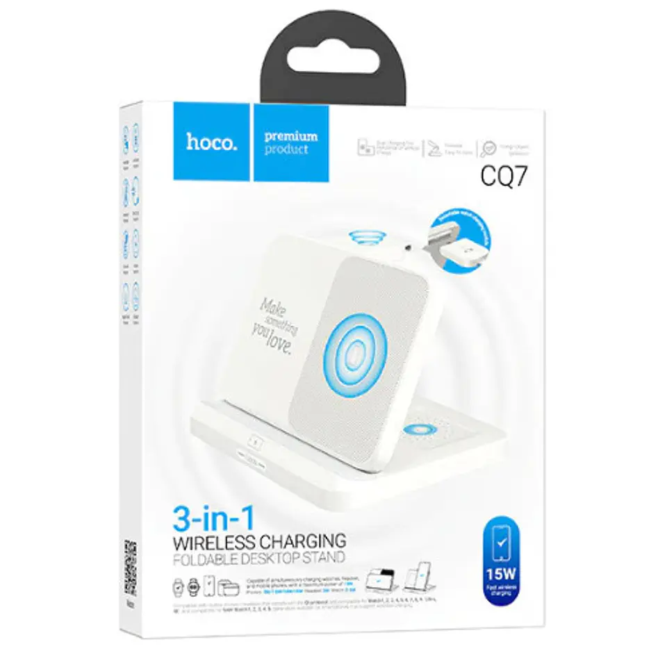 Hoco CQ7 3 en 1 Wireless charging foldable stand de carga Blanco - ElectroMundo 1