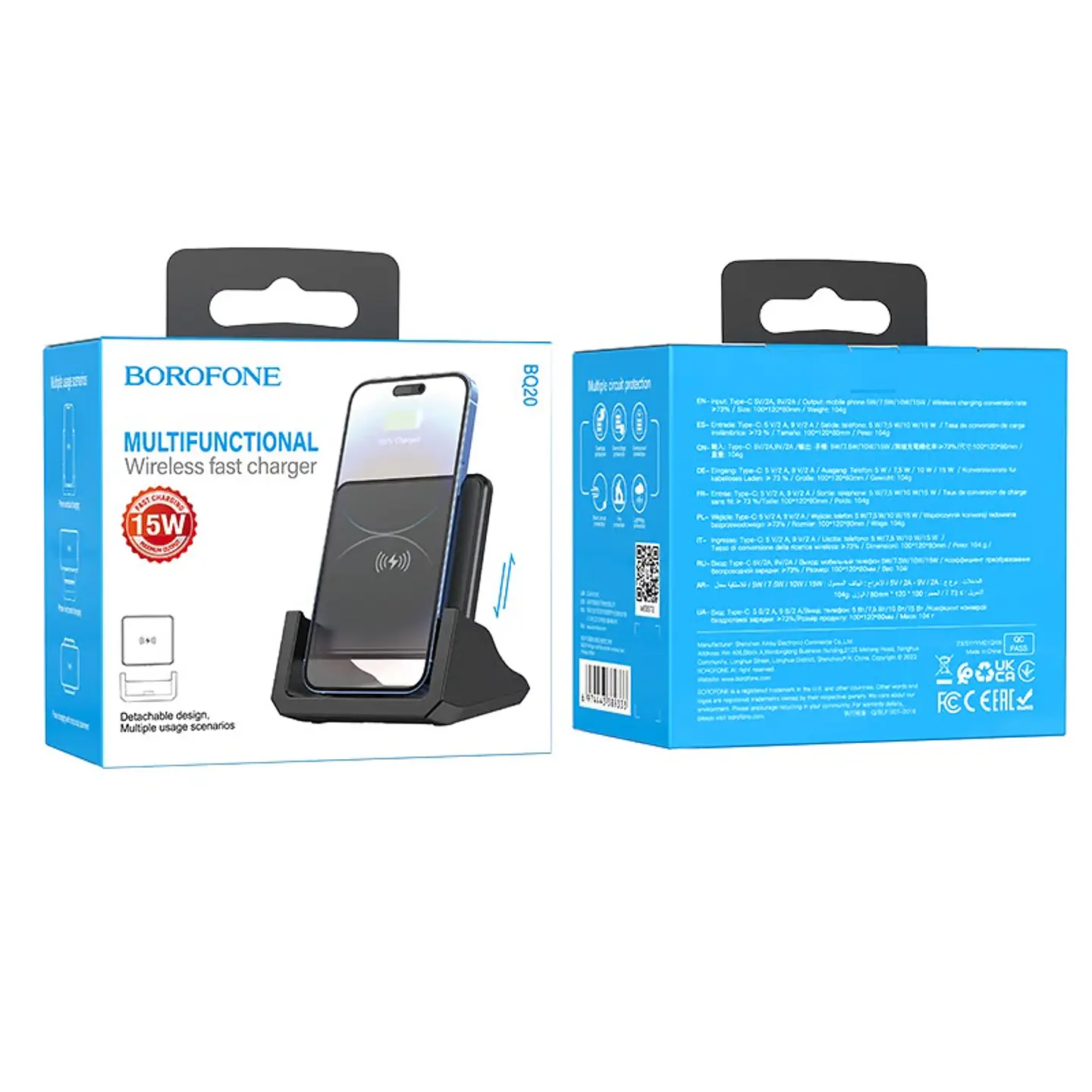 Cargador Borofone de induccion inalámbrico BQ20 con soporte 15W negro - ElectroMundo 2