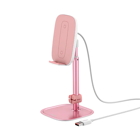 Soporte De Teléfono Con Cargador Inalámbrico Literary Baseus Rosado / Plata - ElectroMundo 