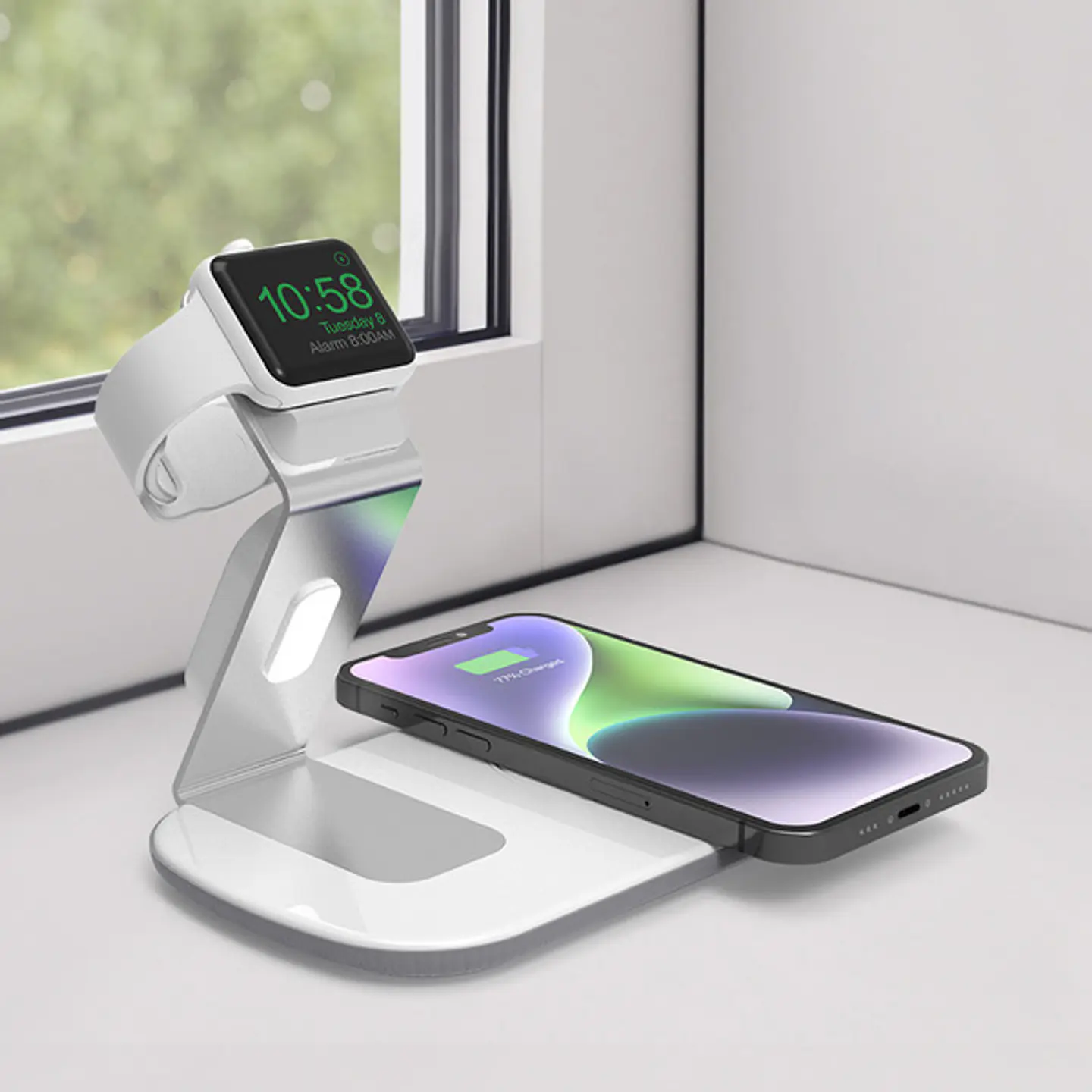 Base de carga inalámbrica Dual para iPhone y Apple Watch Dusted Metalica - ElectroMundo  3