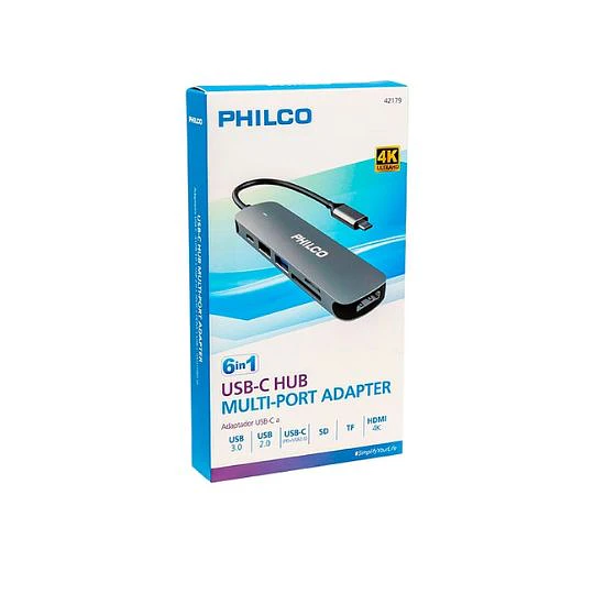 Hub Adaptador Usb C 6 En 1 Philco - ElectroMundo.