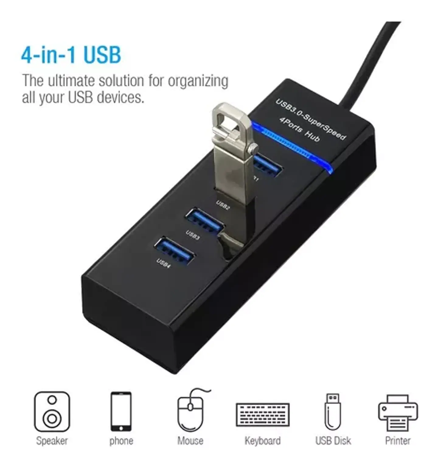 Adaptador HUB USB 3.0 4 Puertos Luz Indicadora HB30N - ElectroMundo  2