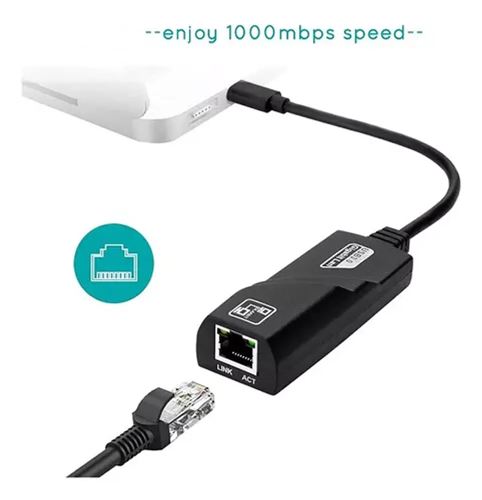 Adaptador Usb C 3.0 Rj45 Gigabit Ethernet 10/100/1000 Mbps - ElectroMundo  2