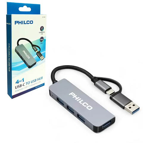 Adaptador 4 en 1 PHILCO USB-C a puerto USB HUB - ElectroMundo.