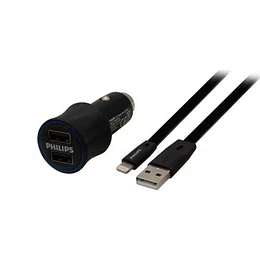 Cargador de Auto Doble USB + Cable Lighting Philips - ElectroMundo.