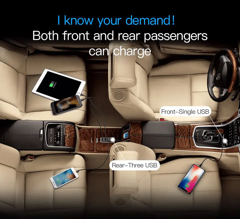 Cargador de Auto 4 USB 5.5 Amp Baseus - ElectroMundo. 3
