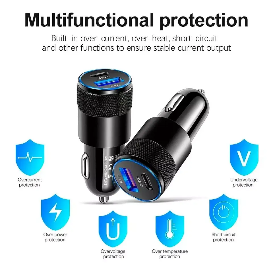Cargador Para Auto Dual Usb + Tipo C 18w Audiolab - ElectroMundo. 4