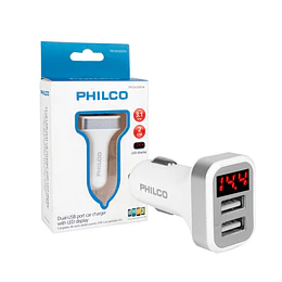 Cargador de auto Philco doble usb con pantalla led 3.1 A - ElectroMundo.