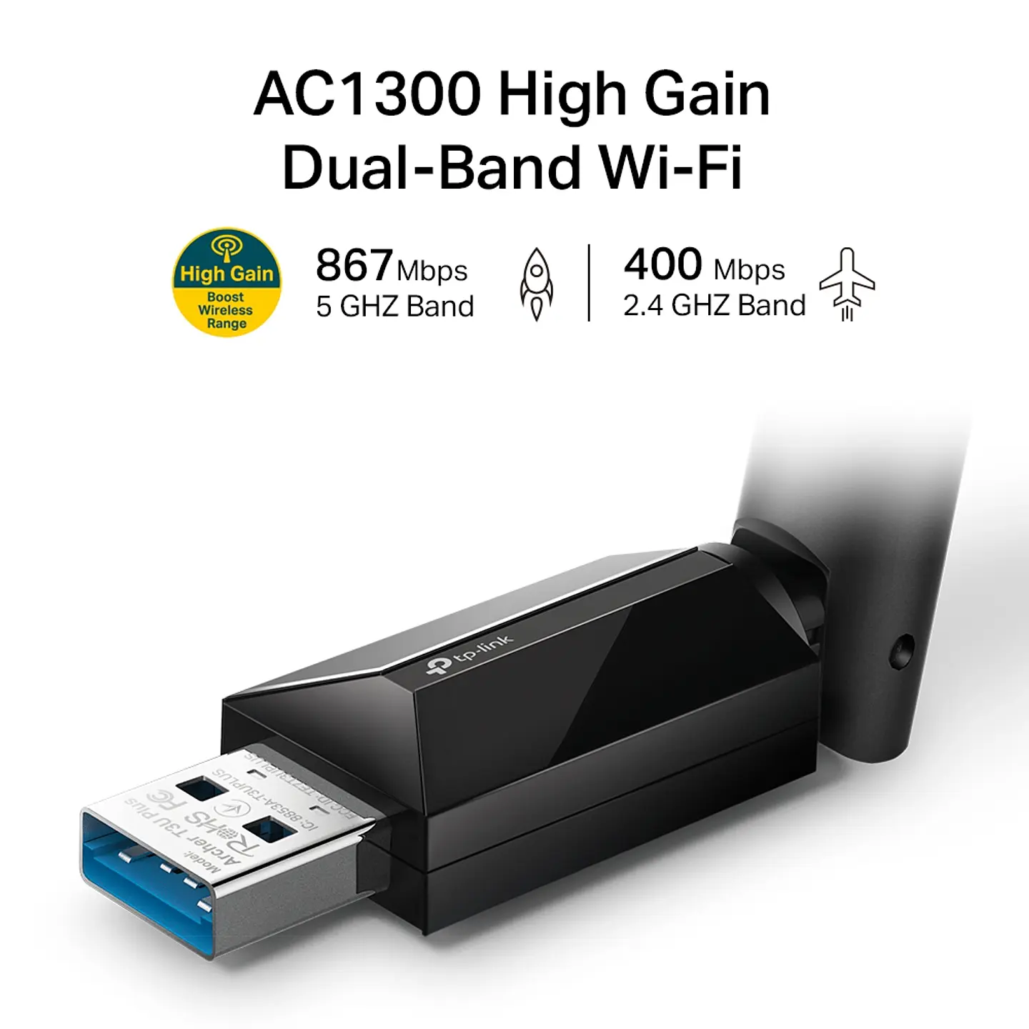 Adaptador USB WiFi Banda Dual AC1300 Alta Ganancia TP-Link Archer T3U Plus 3