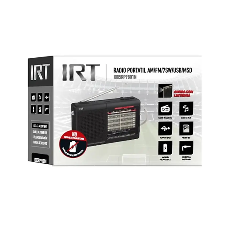 Radio Portatil IRT AM/FM/SW/USB/MSD 9 bandas Negra - ElectroMundo  2