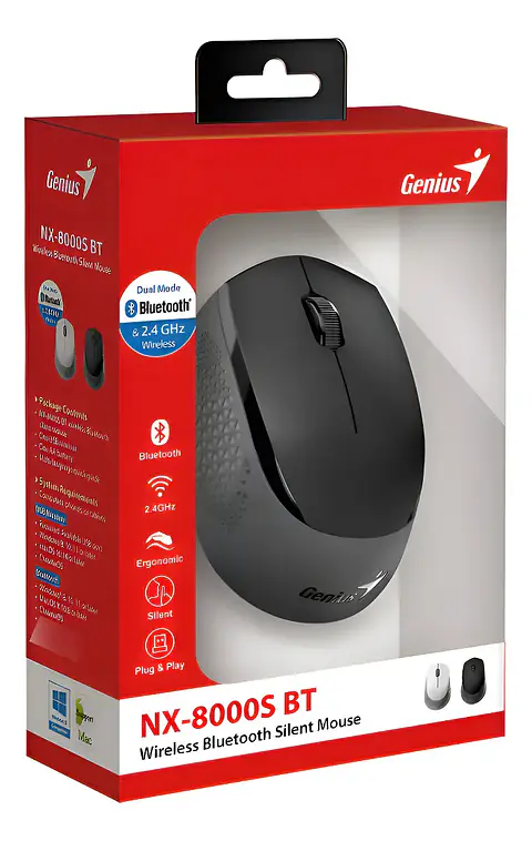 MOUSE GENIUS NX-8000S BLUEOOTH 2,4GHZ  NEGRO/GRIS