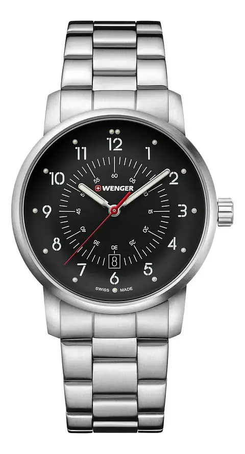 Reloj Wenger Avenue 42 Mm Correa Acero Color Negro