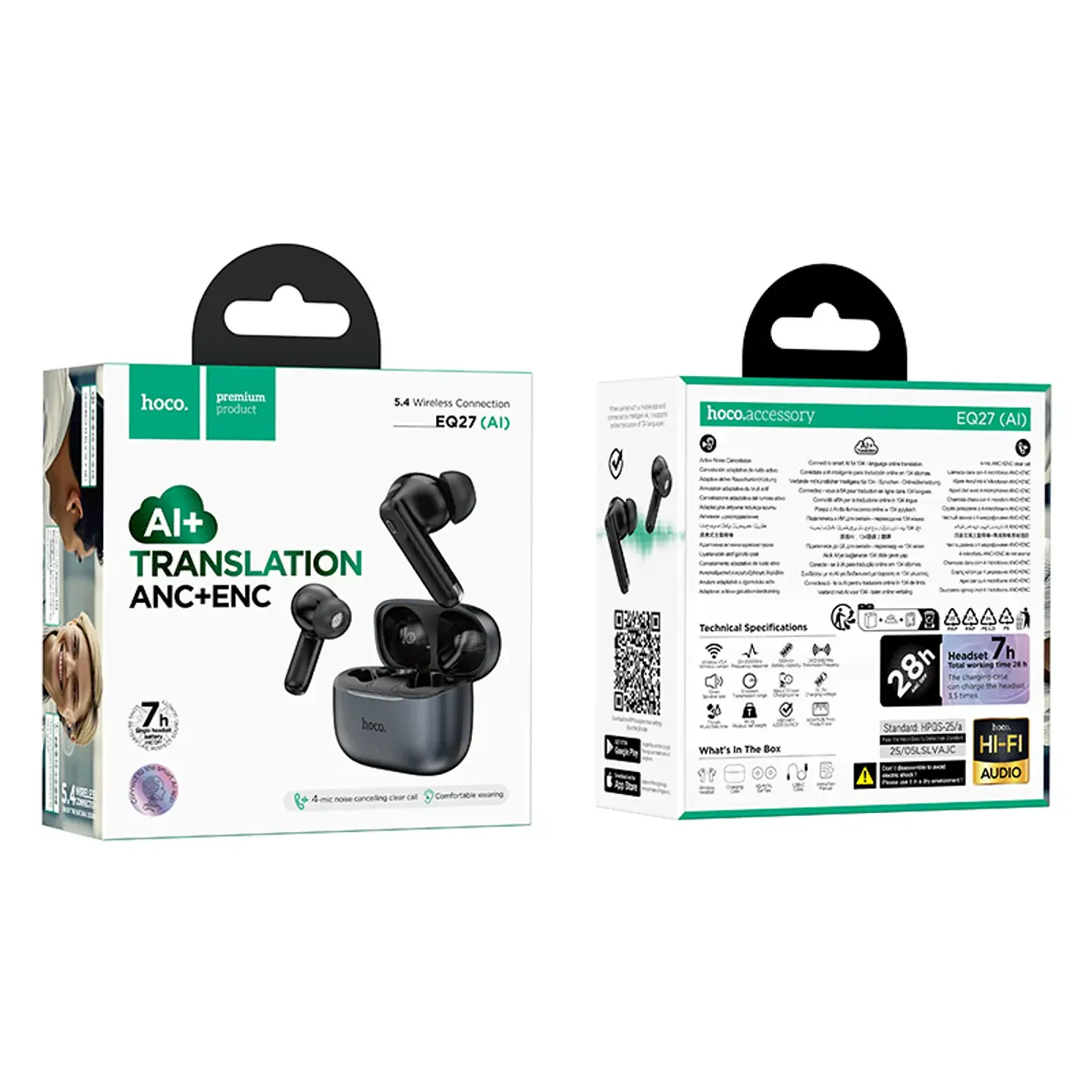 Audífonos Bluetooth 5.4 In Ear Hoco EQ100 Stand Traductor Ai Negro 3