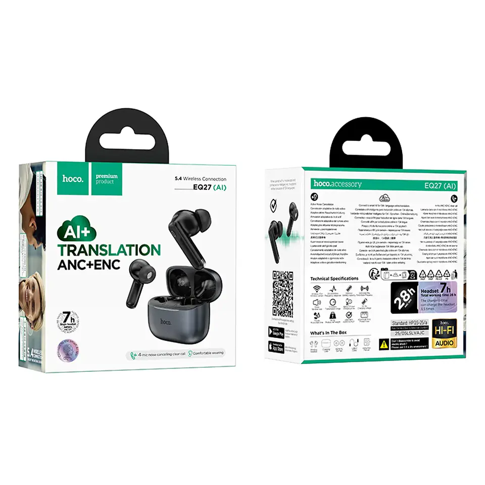 Audífonos Bluetooth 5.4 In Ear Hoco EQ100 Stand Traductor Ai Negro 3