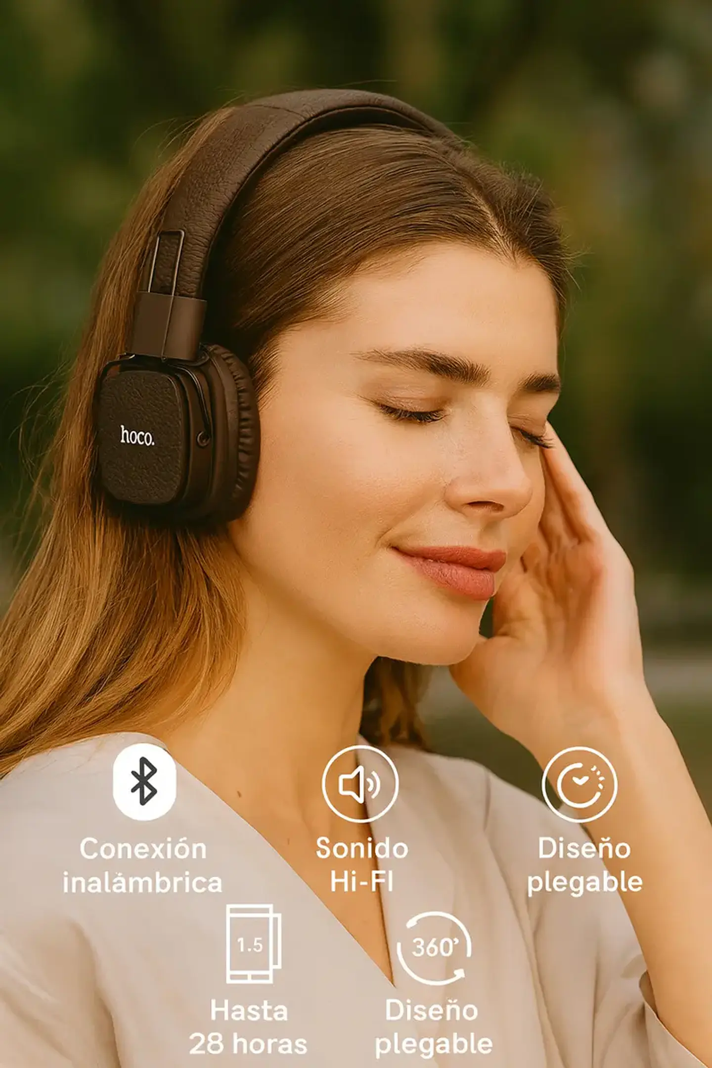 Audífonos Bluetooth Hoco W56 Over-ear Plegables 28h Negro 4