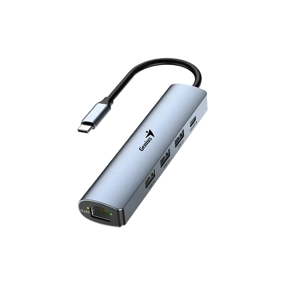 Hub Genius 5 en 1 Plug Type-C a Jack RJ-45, PD, USB 3.0-UH-545 2