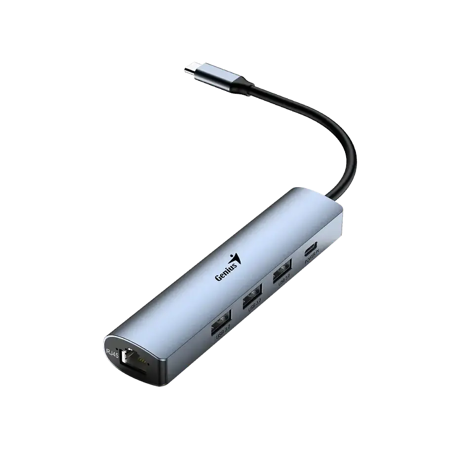 Hub Genius 5 en 1 Plug Type-C a Jack RJ-45, PD, USB 3.0-UH-545 3