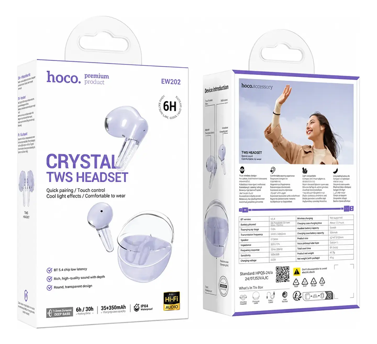 Audífonos Hoco Ew202 Inalambrico Crystal Tws Bluetooth Mora 1