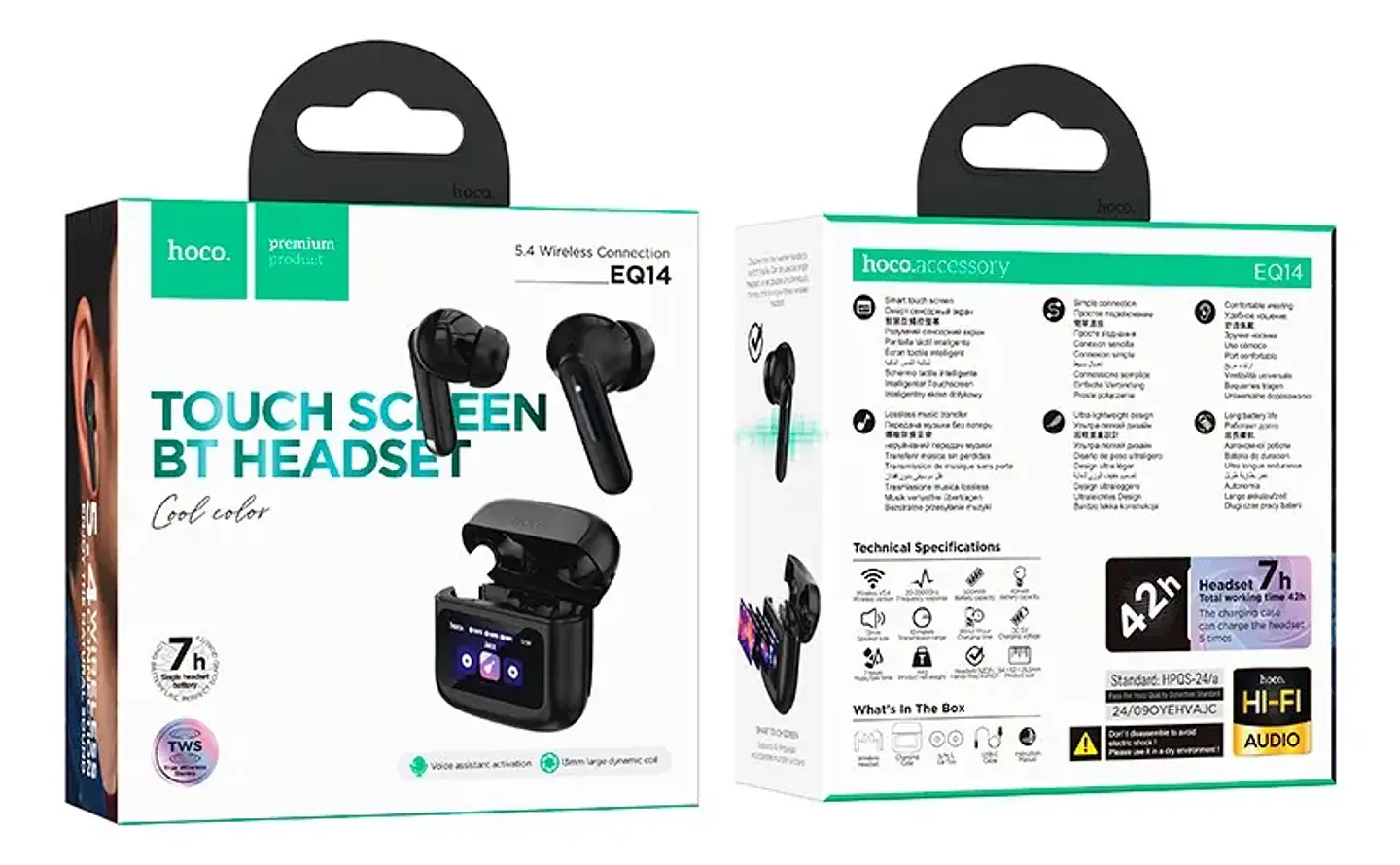 Audífonos Bluetooth Hoco Tws Eq14 Cool Con Pantalla Negro 2