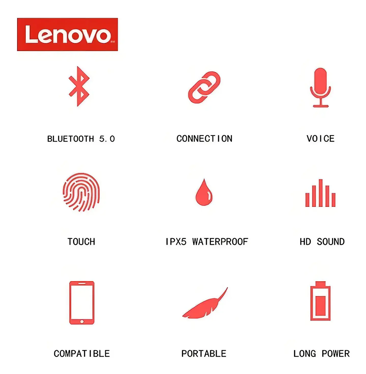 Audifono Lenovo Tws Qt82 Negro 5