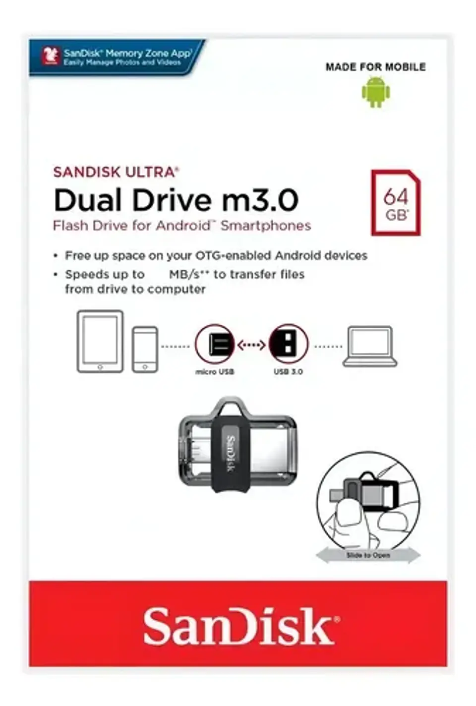 Pendrive Sandisk Ultra Dual M3.0 64gb 3.0 Negro 1
