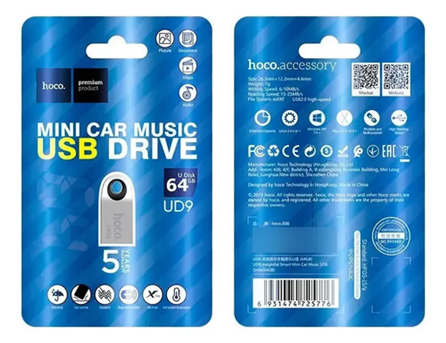 Pendrive Hoco Ud9 64 Gb Gris, Unidad Flash Usb 2.0 3