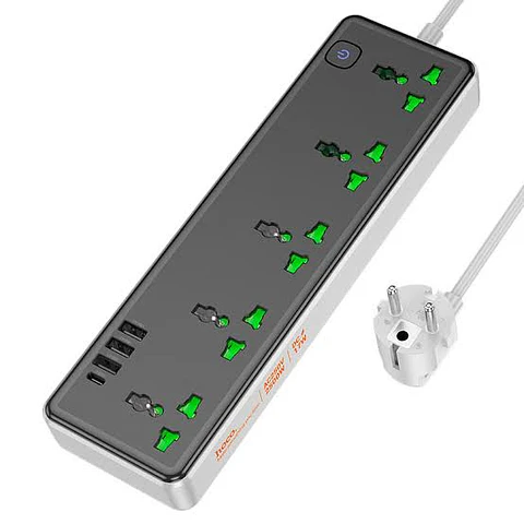 Alargador Zapatilla Hoco Ac13a 5 Tomas Socket, 3 USB, ! Tipo C, 1,5 M