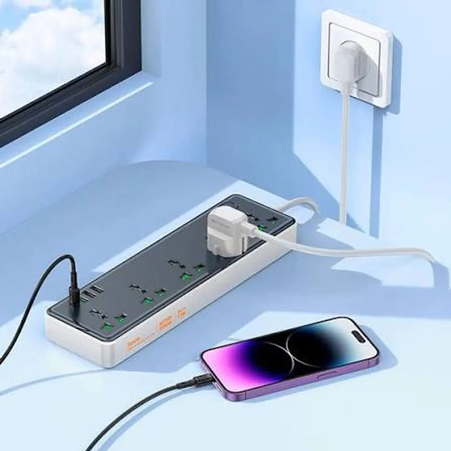 Alargador Zapatilla Hoco Ac13a 5 Tomas Socket, 3 USB, ! Tipo C, 1,5 M 3