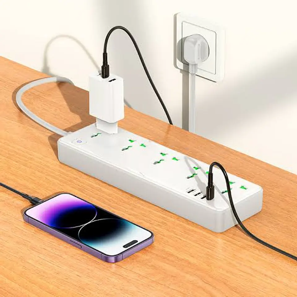Alargador Zapatilla Hoco Ac13a 5 Tomas Socket, 3 USB, ! Tipo C, 1,5 M 4