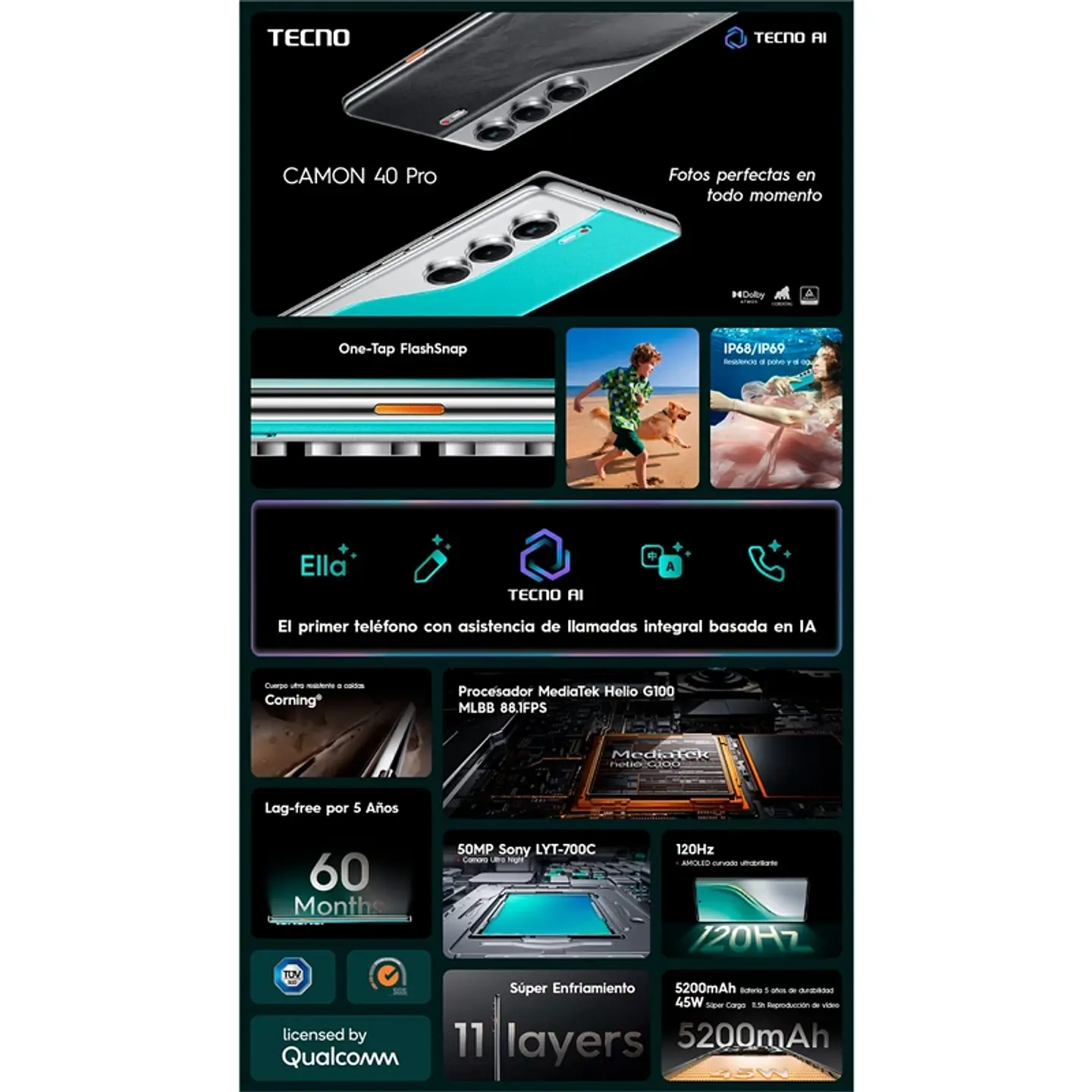 Celular Tecno Camon 40 Pro 256 GB + 8 GB RAM, Glacier White 4