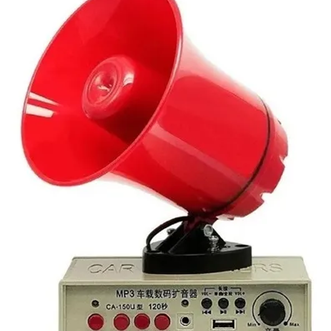 Megáfono Amplificador MP3 12V para Auto con Imán REC USB Sirena 1