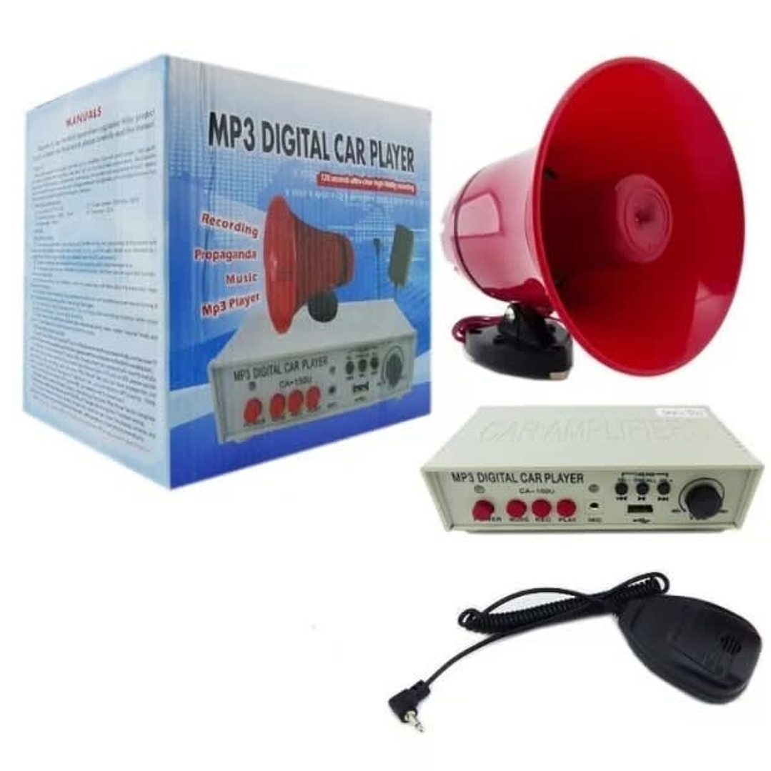 Megáfono Amplificador MP3 12V para Auto con Imán REC USB Sirena 2