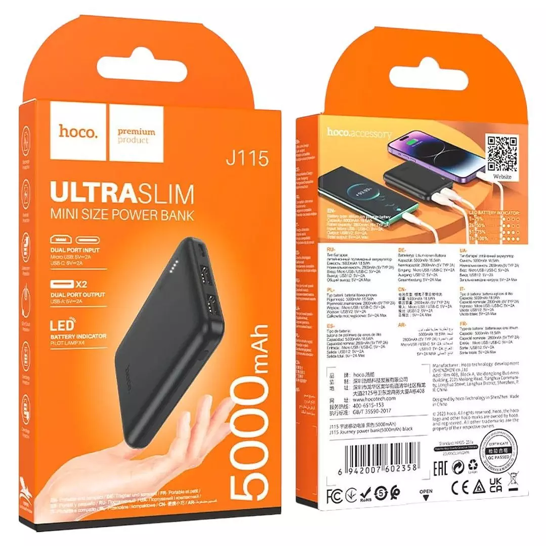 Cargador Portátil Hoco 5.000mAh UltraSlim 2