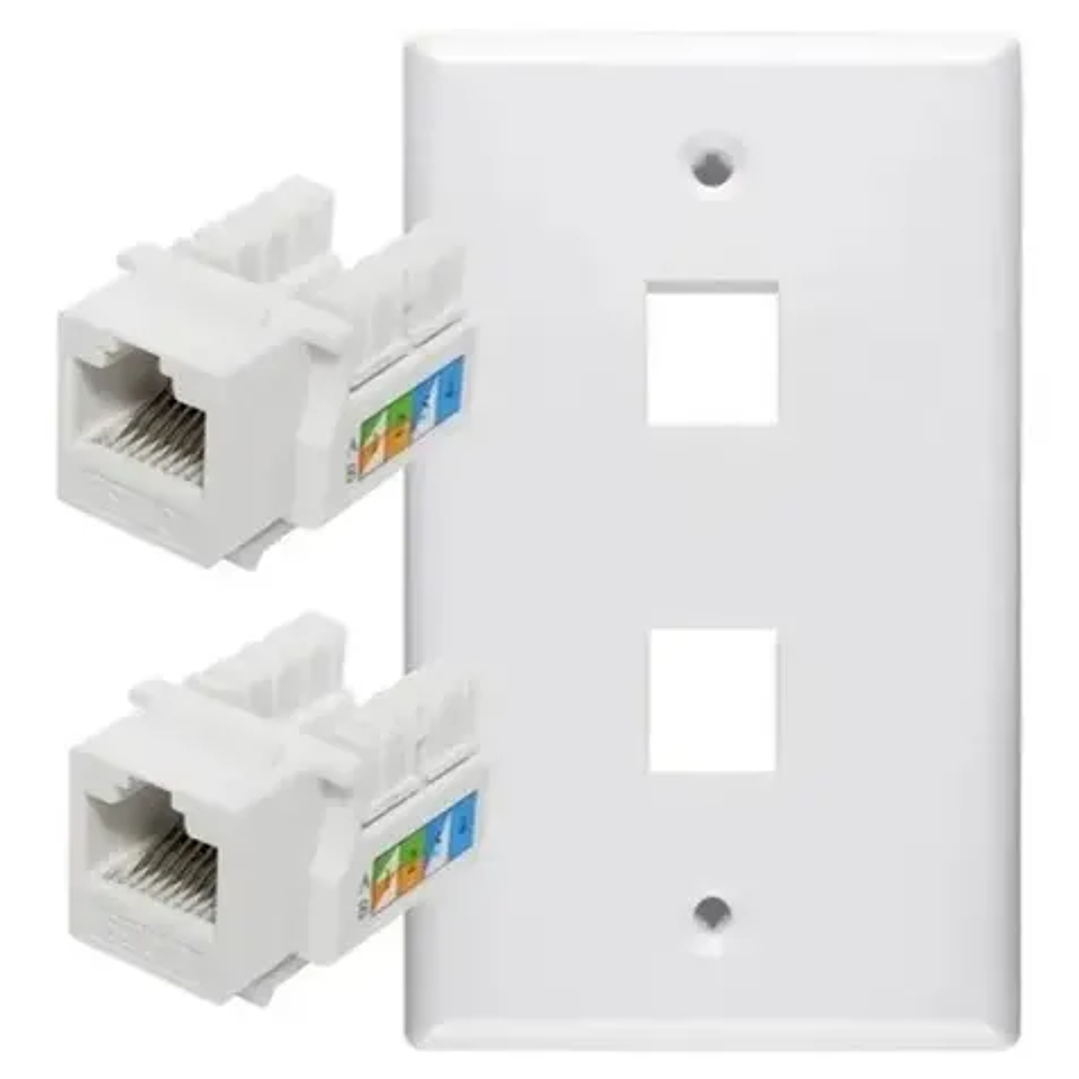 Placa Muro Doble RJ45 + 2 Módulos RJ45 CAT6 1