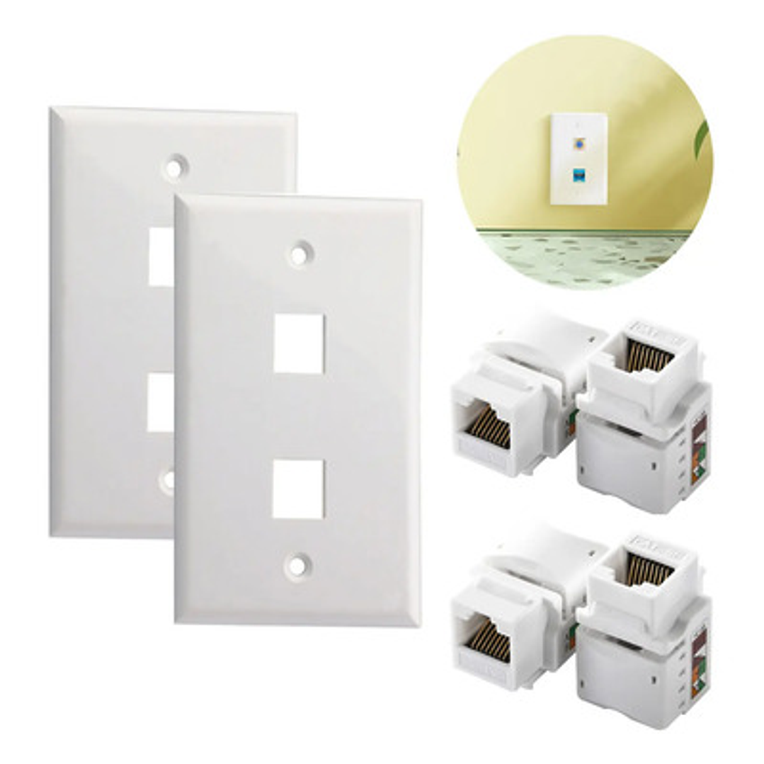 Placa Muro Doble RJ45 + 2 Módulos RJ45 CAT6 2