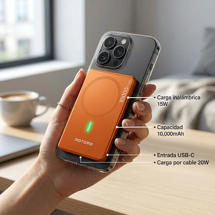 Powerbank Motomo MagSafe 10000mAh Carga Inalámbrica Magnética 4