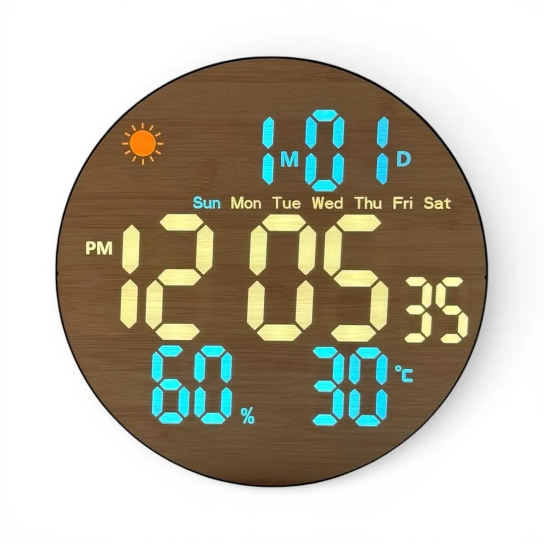 Reloj Digital Mural Led Redondo Madera 1