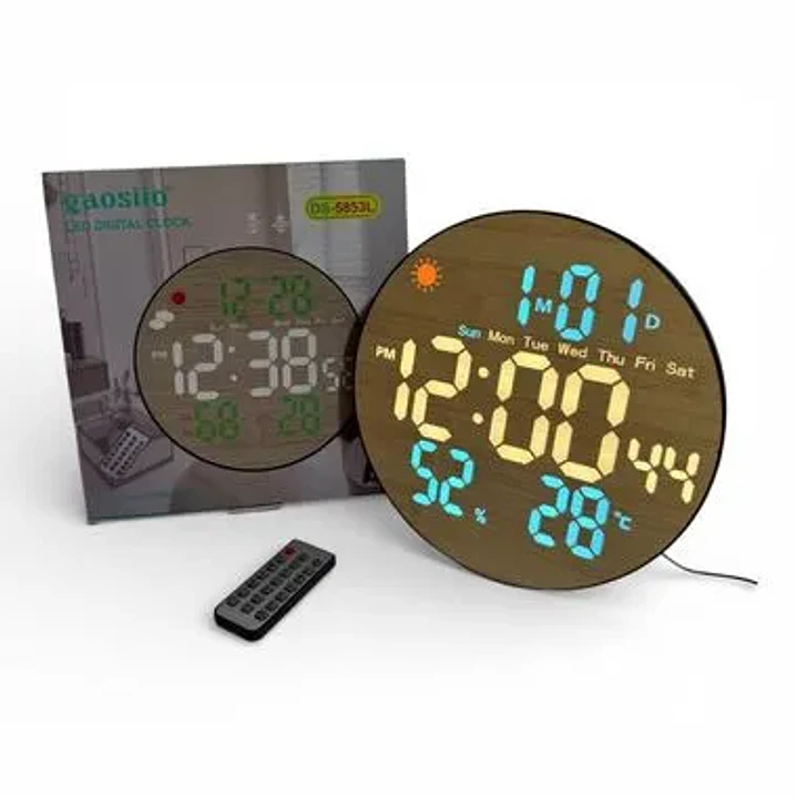 Reloj Digital Mural Led Redondo Madera 2
