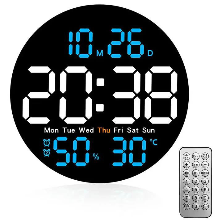 Reloj Digital Mural Led Redondo Fondo Negro 1