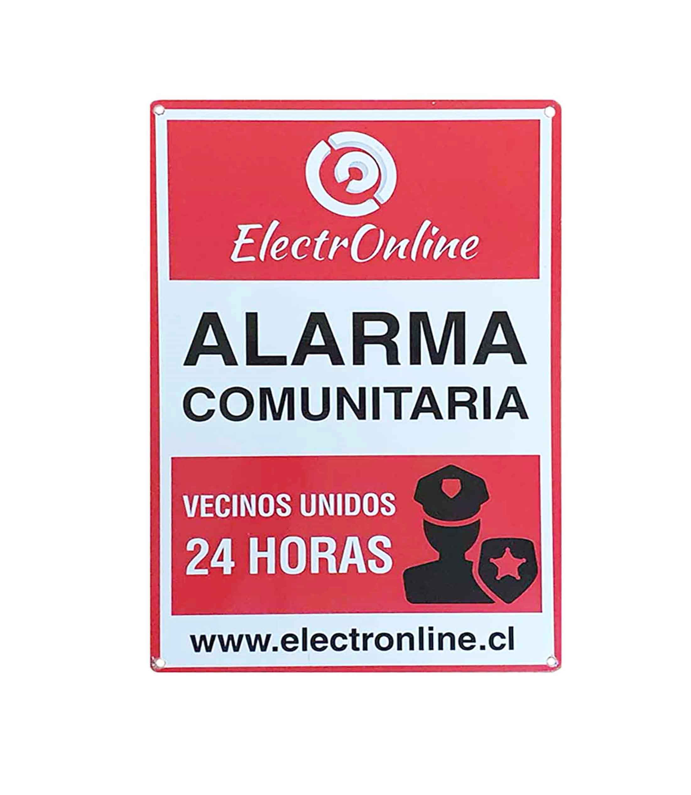 Cartel Disuasivo Metálico Exterior Rectangular Alarma Comunitaria